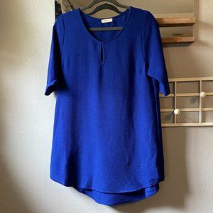 Everly Blue Short Sleeve Keyhole Blouse